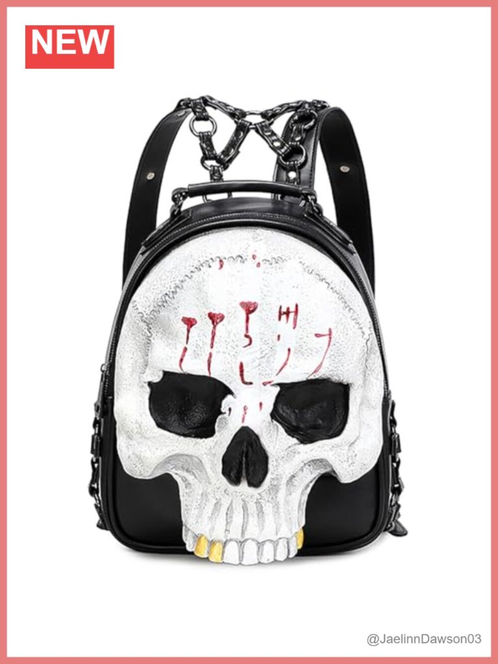 Gothic Skull Backpack PU Leather Chain Straps Punk Purse